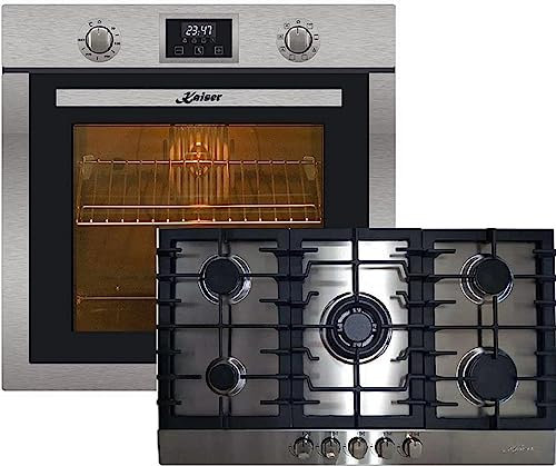 Kaiser Backofen-Set EH 6326 + KCG 9387, Elektro Backofen, Autark, 79L, Selbstreinigung, Drehspieß, Einbau Backofen,10 Funktionen+ 90cm,Einbau Herd, Schwarz Glas, 3,8 KW WOK
