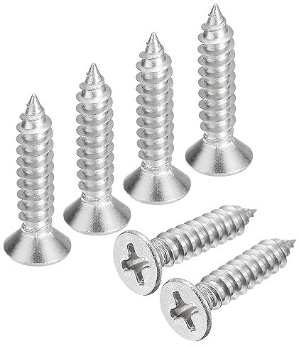 KA Lot de 25 vis autotaraudeuses à tête plate M8 x 20 mm, vis à bois cruciformes à tête fraisée cruciforme, boulons de fixation en acier inoxydable 304 18-8