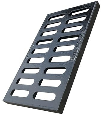 Natotela Rejilla de drenaje para zanjas, 500 x 300 mm, de hierro dúctil, resistente, rectangular, rejilla de drenaje de metal, para entradas, jardines, eliminación de aguas residuales, senderos