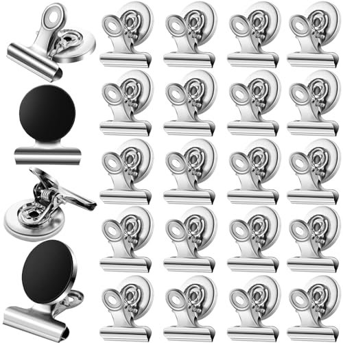 Jeffbaubl 24 Stück Magnetische Clips, Magnetklammern, Magnetische Klammern, Magnete mit Klammern, Starke Kühlschrankmagnet Clips für Schule Haushalt Büro Fotos Whiteboard Memo, Silber