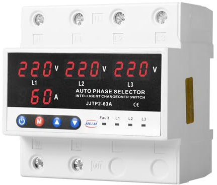 Jadeshay Dispositivo di Protezione da Sovratensione e Sottotensione, Stabilizzatore di Tensione 220v 63A Protezione Sovratensione Regolabile Trifase (Dual Display)