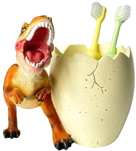 FlidRunest Dinosaurier-Zahnbürstenhalter, Zahnbürsten-Organizer für Badezimmer, stabiler Harz-Zahnbürstenhalter, leicht zu reinigen, lustiges Dino-Dekor, Geschenk für Geburtstag, Kindertag,