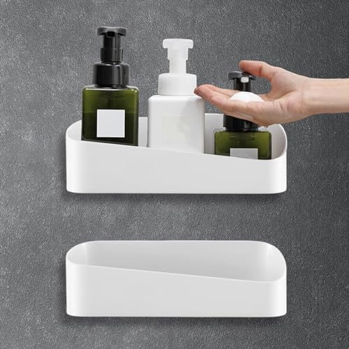 WIYETY 2 Piezas Estanteria Ducha: Estante de Ducha Estante de Baño Sin Taladro Baño Adhesivo Organizador Cocina Autoadhesiva Estante Ganchos Dormitorio Organizador Soporte Reutilizable (Blanco)