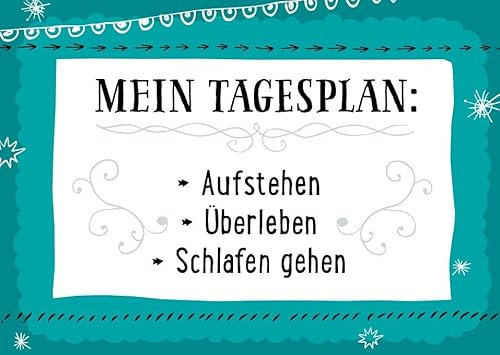 Lustige Motivations-Postkarte mit Spruch - Tagesplan: Aufstehen, Überleben, Schlafen - Humorvolle Geschenkkarte für Freunde und Kollegen