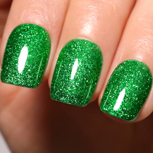 Firedeep Glitter Green Gel Nail Polish, 1 Pcs 16ml Sparkly Green Soak Off UV/LED Christmas Green Gel Polish Manicure Salon DIY at Home