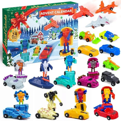 iZoeL Adventskalender Auto 2024 Kinder, 24 Überraschung Verformungsauto Adventskalender Kinder Fahrzeugekalender Weihnachtskalender Geschenk für Kinder ab 3-12 Jahre