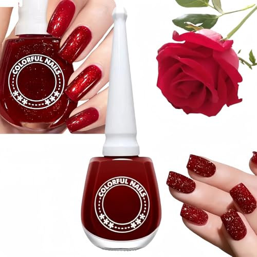 Cherry Bright Red Shimmer Nail Polish - Glitter, Sparkly & Long Lasting