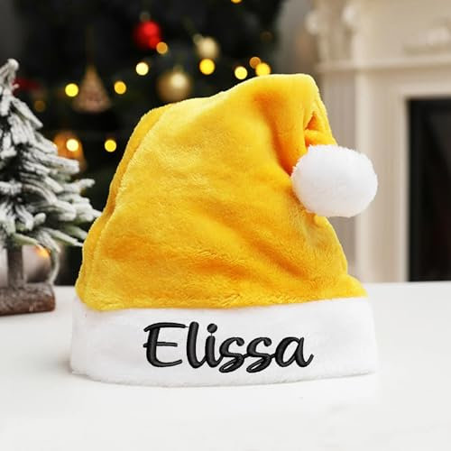 Zhongzhi Personalisierte Weihnachtsmütze, personalisierter Name, Weihnachtsmannmütze, Weihnachtsmannmütze, Weihnachtsdekoration, Gelb