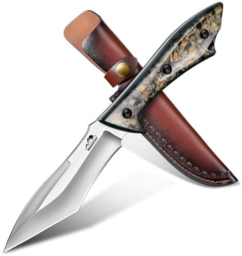 Moontay Outdoor Messer Survival, Jagdmesser Feststehende Klinge aus 5CR15 Stahl, Full Tang Bushcraft Messer mit Scheide, Camping Outdoormesser, Geschenke für Männer
