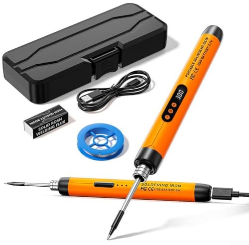 Besttoolifes Cordless Soldering Iron Kit, Rechargeable USB Soldering Iron, Portable Soldering Iron 800MAh Welding Kit, Adjustable Temperature 300℃ - 450℃, Soldering Iron Pen(Welding tip b)