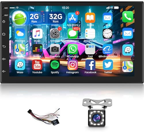 2GB+32GB Android Autoradio 7 Pollici Auto Stereo 2 Din Touch Screen Lettore Radio con Schermo Navigazione GPS WiFi, Bluetooth, MirrorLink, Radio FM RDS, Telecamera Posteriore, Supporto SWC USB