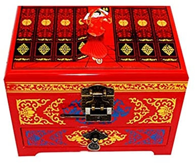 NTALJC Boîte à bijoux rétro laquée peinte à la main avec œuvres d'art, meubles orientaux chinois manuels et bois à trois couches (rouge)