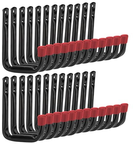 Pack of – 24 Utility Hook Set Garage Storage | 120 X 80mm Large Hooks for Hanging | Black Powder Coated Ladder Hooks for Shed Organiser, Garage Storage, Bikes, Ladders