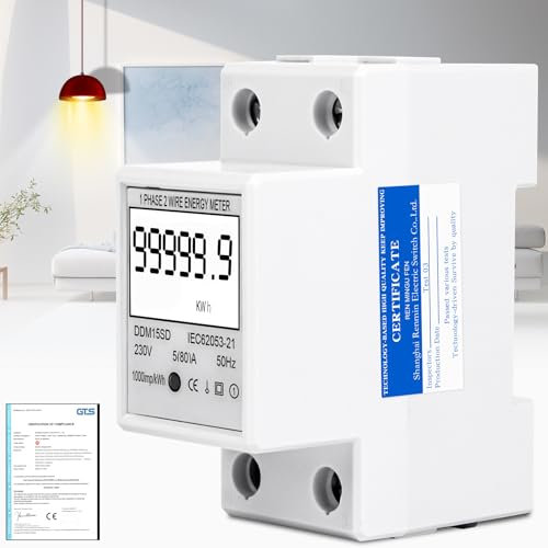Warmfay LCD Digitaler Wechselstromzähler 230V, 2-Phasen Stromzähler Wattmeter mit Leistungsanzeige 5(80) A und S0-Impulsausgang, DIN-Schienen-Stromzähler für Leistungsmesssystemen Eingesetzt