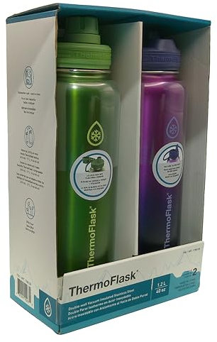 ThermoFlask Stainless Steel Water Bottle, 40 oz, Double-Wall Insulated (Purple/Green Brushed)
