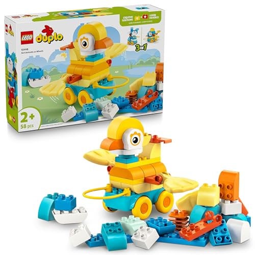 LEGO DUPLO Tiere auf Rädern 3-in-1-Set - Lernspielzeug mit Bausteinen für eine Ente, Fisch oder Hund mit Rädern und Griff - Geschenk für Jungen & Mädchen ab 2 Jahren - 10448