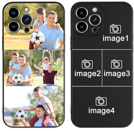 Custom Personalized Pictures Phone Case for iPhone 16 15 14 13 12 11 Pro Max Plus XR X 8 7 6, Customized Photo Case Black Liquid Silicone Soft Rubber Cover, Gift for Birthday Friends Family (4 Photo)
