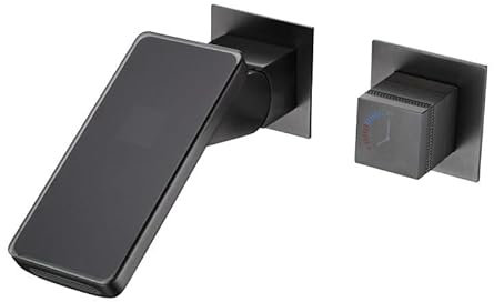 Billg Grifo Cascada Baño De Pared, Grifo Lavabo Empotrado, LED Mezclador Agua Fría Y Caliente, Ahorro De Agua | Instalación Fácil | Latón, ° Grifo Lavabo Monomando con luz de Ambiente