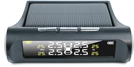 HEBERUCK TPMS Reifendruckkontrollsystem kabellos – Solar Reifendrucküberwachung mit 4 externen Sensoren & LCD Display – für SUV, Van, LKW, Wohnmobil