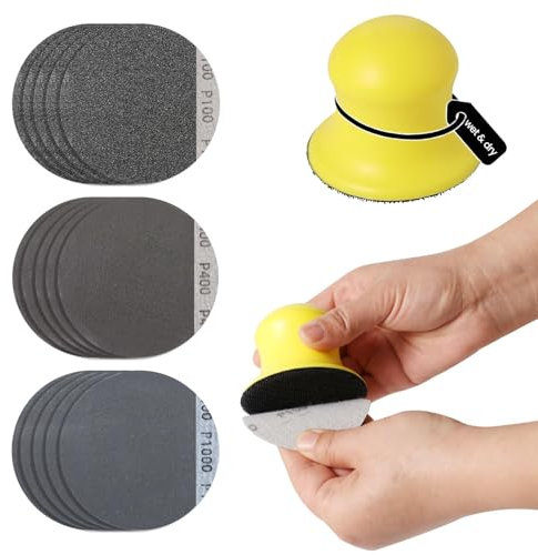 Bloque de lijado de mano húmedo seco para terrazo de hormigón, gancho redondo y máquina de molienda con 100/400/1000 grano de papel de lija para pulido artesanal (A0166+a0334+a0335+a0336)