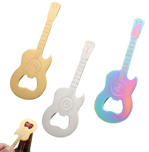 Pack of 3 Personalised Bottle Openers, Stainless Steel Corkscrew, Portable Lid Opener, Guitar Shape Beer Opener, Magnetic Beer Bottle Opener for Parties, Festivals, Gatherings (1)