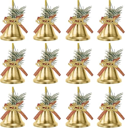 Glöckchen Weihnachtsbaumschmuck, 12 Stück Gold Weihnachtsglocken Ornamente Anhänger Zubehör Christmas Bells für Basteln, Deko Geschenk, Windspiele- 3.2cm