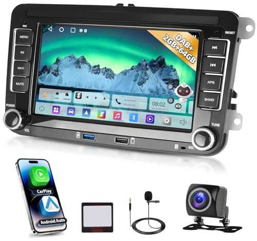 Motorsi DAB Carplay Autoradio für VW Golf Tiguan Touran Passat Polo Skoda Caddy Seat, 2+64G Kabellosem Android Auto Stereo mit GPS Navigation WiFi FM/RDS Radio SWC Bluetooth Canbus EQ + Rückfahrkamera