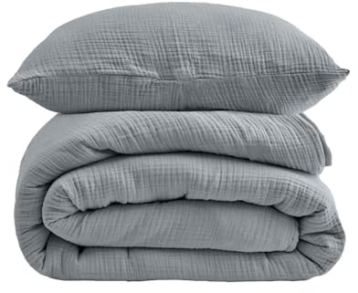 DerF HOME Musselin Bettwäsche 155x200 cm mit Kissenbezug 80x80 Rauchgrau | 100% Baumwolle, doppellagige Musselin Qualität, weich, atmungsaktiv, hautfreundlich, pflegeleicht, OEKO-TEX Standard 100
