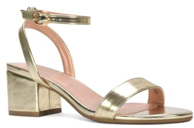 ESSEX GLAM Women's Low Block Heel Sandal Ladies Gold Metallic Open Toe Strappy Ankle Strap Dress Shoes Size 5