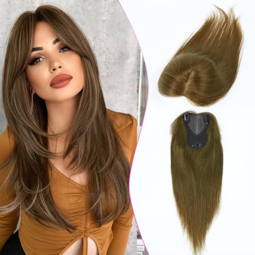 Haarteile für Frauen aus echtem menschlichem Haar Topper für schüttere Kronen unsichtbare Aufwertung handgeknotete Schweizer Spitzenbasis Haarteile ohne Pony realistische Haaransatzlinie Hellbraun