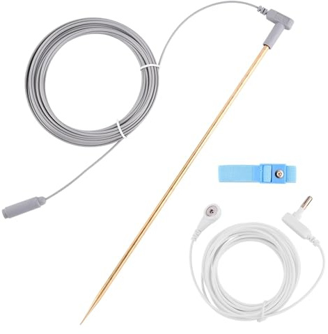 Copper Grounding Rod with 40ft Female Ground Cord 15ft Male Wire, Portable Ground Rod Kit for Grounded Earth Connected Products(COLOR:11.81inch Rod)