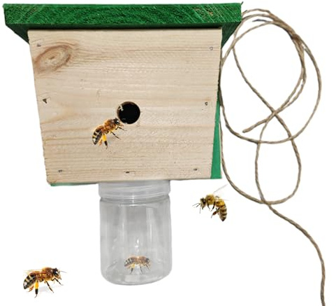 Piège à Abeilles Charpentières en Bois Anti-Évasion Réutilisable | Attrape-Guêpes Extérieur et Piège pour Ruche pour Patio, Porche, Arrière-cour, Terrasse, Jardin, Arbre,