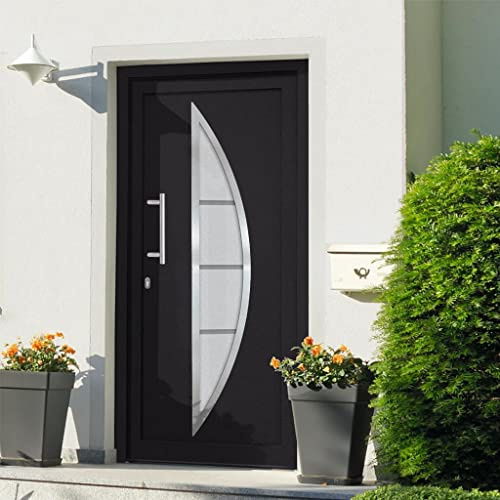 ChicAbode Haustür mit Handgriff-Set 3 Schlüssel Montageset Nebeneingangstür Kellertür Eingangstür Außentür Wohnungstür Tür 108x200cm Anthrazit außen/Weiß innen Links Stoßgriff