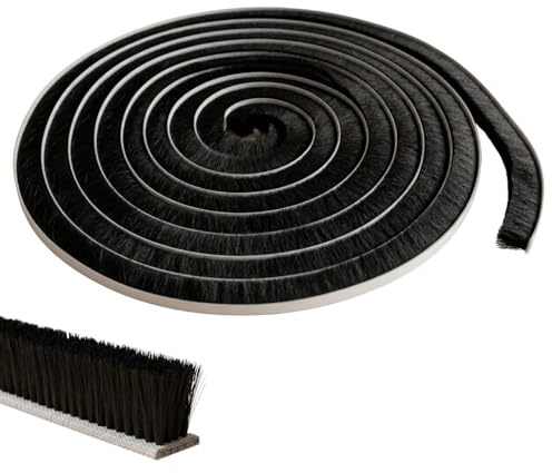 Lumonic 10m Junta de cepillo negra 15mm | Autoadhesivo + Se puede cortar a medida | Protector contra corrientes de aire, protección contra el frío, mosquitera para ventanas, puertas, armarios