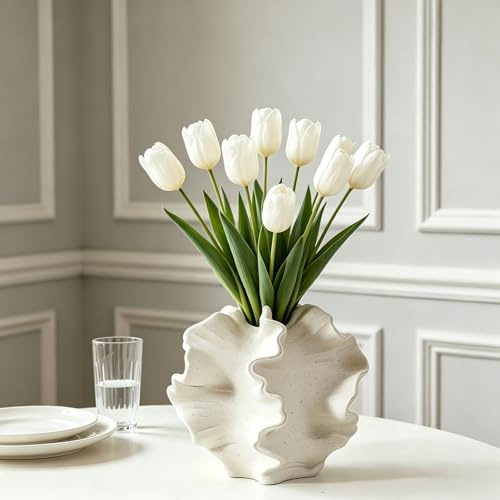 Kottwca Keramik Vase, Matte Vasen für Pampasgras Deko, Nordische Moderne Vasen, Boho Blumenvase für Wohnzimmer, Büro, Zuhause, Schlafzimmer Dekoration (Weiß)