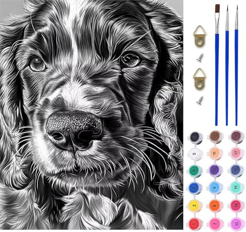 Peinture Numero Adulte Chien Peinture Numero sur Toile, DIY Loisirs Créatifs Adultes Animal, Canevas kit Complet Adulte avec Pinceaux, Tableau Decoration Murale, Cadeau Femme 40x50cm 0-4870