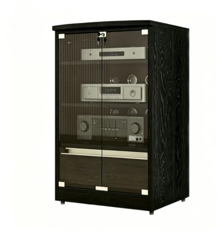 Modulärt Ljudställ med Låda för Vardagsrum, Dämpat Möbel för Cd-spelare | Härdat Glasdörrar och kabelhantering, CD-skivspelare Stereo Receiver Display Stand(Black)