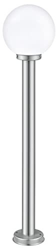 EGLO Außen-Stehlampe Nisia, 1 flammige Außenleuchte, Stehleuchte aus Edelstahl in Silber und Glas Kugel in Weiß, E27 Fassung, IP44