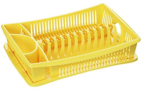 WELLGRO Abtropfgestell - Abtropfgitter - Geschirr Abtropfkorb - Abtropfständer - Abtropfschale - Geschirrabtropfständer - MADE IN EUROPE, Farbe:Gelb