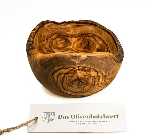 DAS OLIVENHOLZBRETT Nibble Bowl Made of Olive Wood, Round, Wooden Bowl, Natural Cut, Bread Bowl, Fruit Bowl, 14 cm