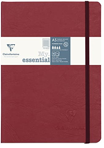 Clairefontaine 793422C Notizbuch AgeBag My Essentials, DIN A5, 14,8 x 21 cm, 96 Blatt kariert, nummeriert, 90g, 1 Stück, rot