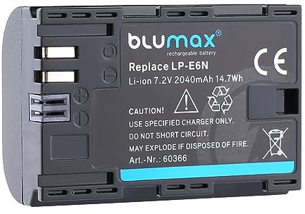 Blumax Akku kompatibel mit Canon LP-E6N |- 2040mAh -| LP-E6NH LP-E6 für Canon EOS-R EOS R Ra R5 R6 II R7-5D Mark II III IV - 6D 7D 60D 90D - XC15