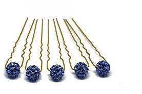 5 x Strass Kugel - auf goldenen Haarnadeln | 5PS-HG-Blau