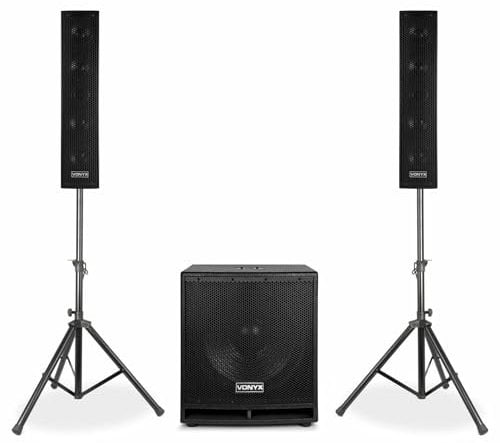 Vonyx VX880BT - Mobile PA Anlage Komplettset 2.1, Aktive Lautsprecher Boxen, 800 Watt DJ Boxen Set mit Stativen, MIC, Bluetooth, USB, SD, MP3 - PA Lautsprecher Aktiv Boxen, Musik Anlage - Schwarz