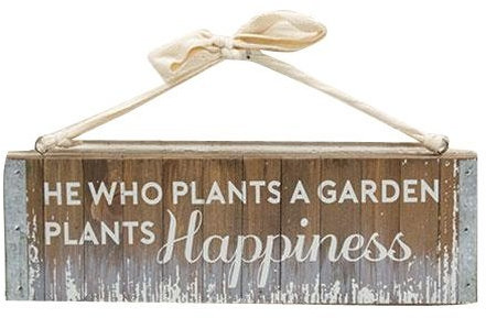CWI Tapetenbordüre Geschenke Pflanze Happiness Distressed Lattenrost Holz Hängeschild, farbenreiche