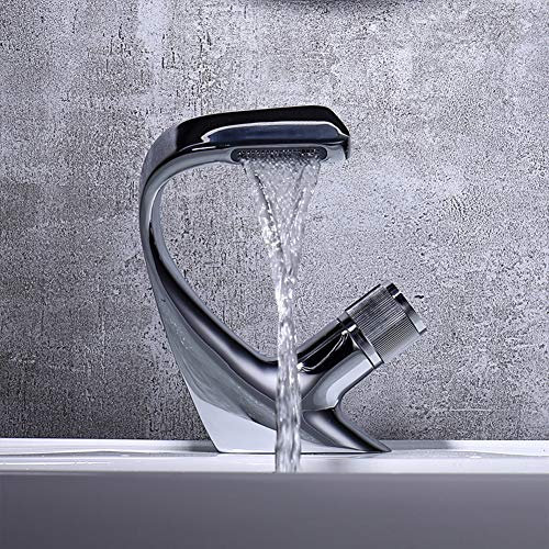 Wasserfall Wasserhahn Bad - Waschtischarmatur, Schwarz Modern Messing Mischbatterie, Kaltes Und Heißes Wasser Vorhanden, Geeignet Für Badezimmer Und Waschbecken, Einhand-Waschtischbatterie, Badarmatur