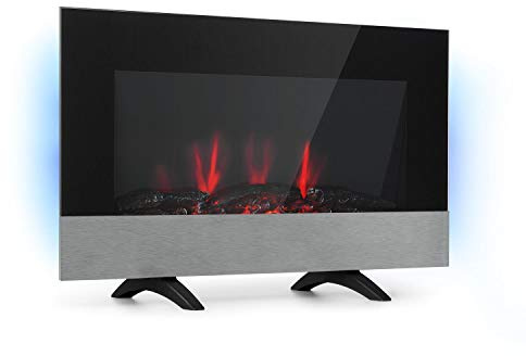 KLARSTEIN Basel - Baseline Electric Fireplace, Fan Heater, Power: 2000 Watts, 2 Heating Levels, LED Flame Illusion in 7 Colours, LED Background Lighting, Thermostat, Weekly Timer, LED Display, Black