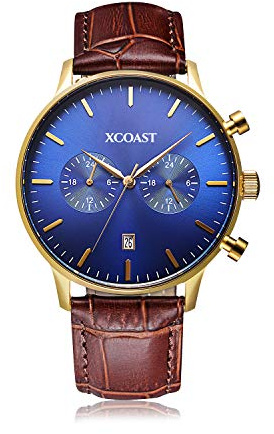 XCOAST STORMBREAKER 570207 Wertige Armbanduhr im Chronographen Stil/Quarz Uhr mit Echtleder Armband/Brown Blue