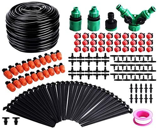 Garden Irrigation System,100ft /30M Micro Drip Irrigation Kit,DIY Plant Atomizing Nozzles Drippers Watering Drip Kit,Heavy Duty Tube Watering Tubing Hose Kit for Greenhouse,Flower Bed,Patio,Lawn