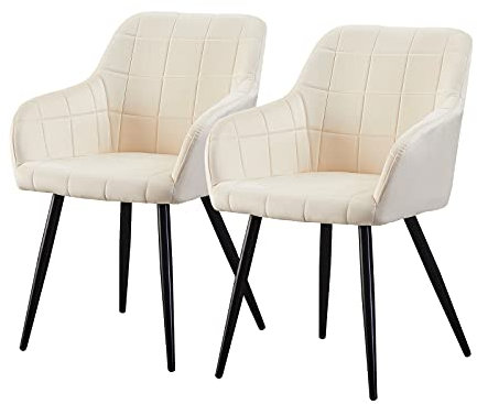 CLIPOP Esszimmerstühle 2er Set Stühle mit Armlehne, Samt Bezug, Esszimmerstuhl Küchenstuhl Polsterstuhl, Stühle für Esszimmer (Samt Beige, 2er Set)